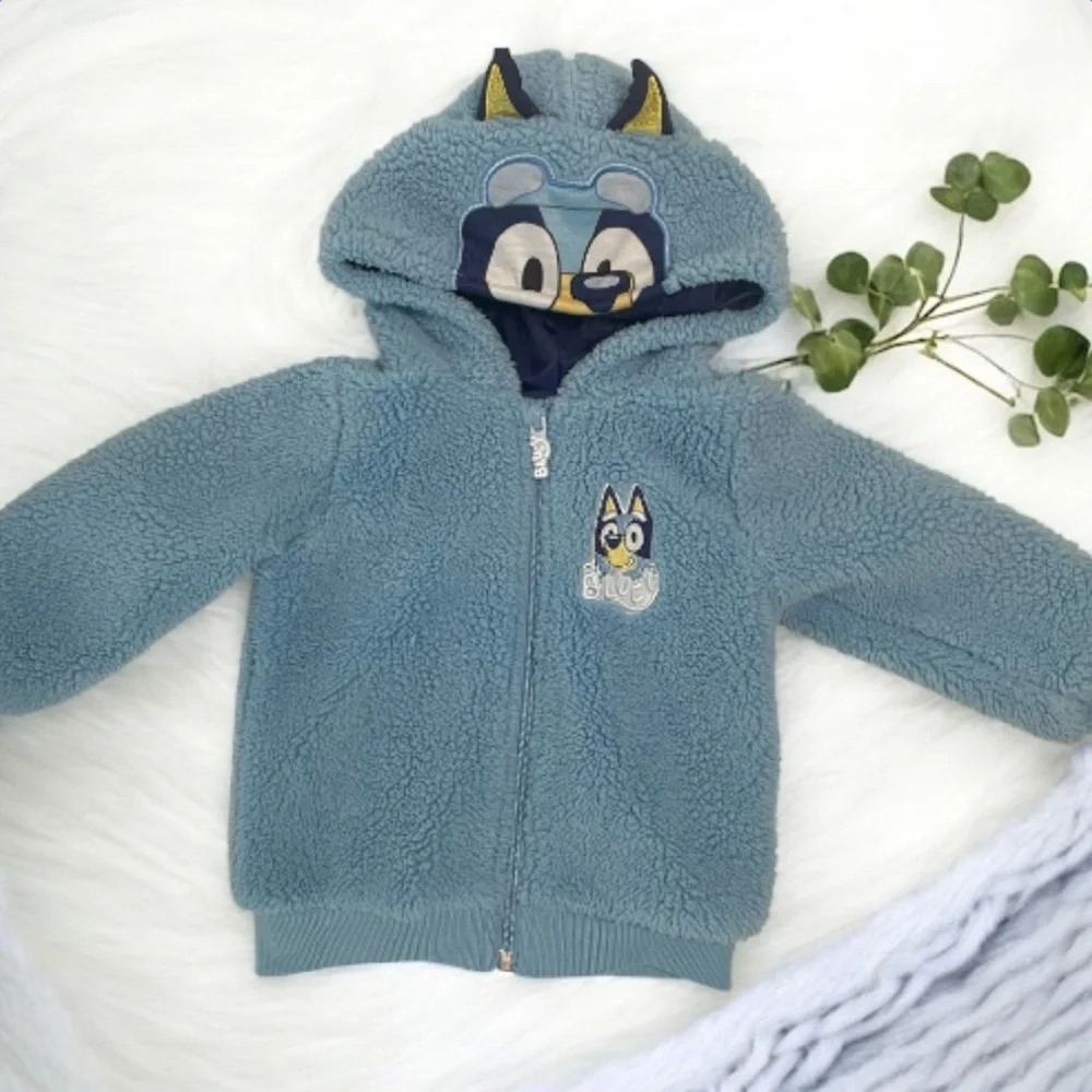 BLUEY  Blue Fleece Hoodie with Cartoon Patch